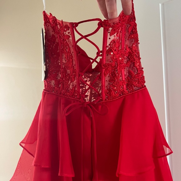 Sherri Hill 56162 Elegant Strapless Red long dress - Picture 4 of 8